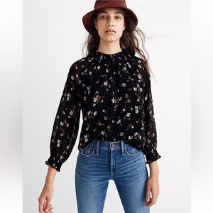 Madewell Smocked Mockneck Top in Backyard Blooms